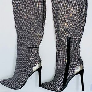 BEBE RHINESTONE SILVER Dorotea OverKnee Boots High Heel Boots NEVER WORN